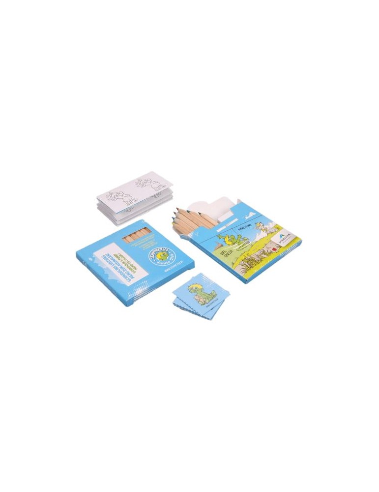 Set 6 crayons avec jeu de mémo à colorier Matières : bois Couleurs : naturel cadeau entreprise pas cher