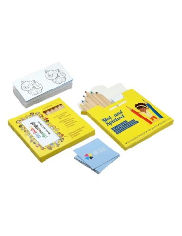 Set 6 crayons avec jeu de mémo à colorier Matières : bois Couleurs : naturel goodies publicitaire événementiel