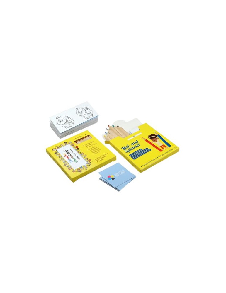 Set 6 crayons avec jeu de mémo à colorier Matières : bois Couleurs : naturel goodies publicitaire événementiel