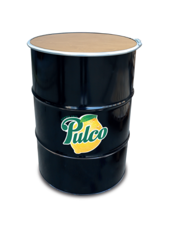 Un baril noir avec un couvercle en bois