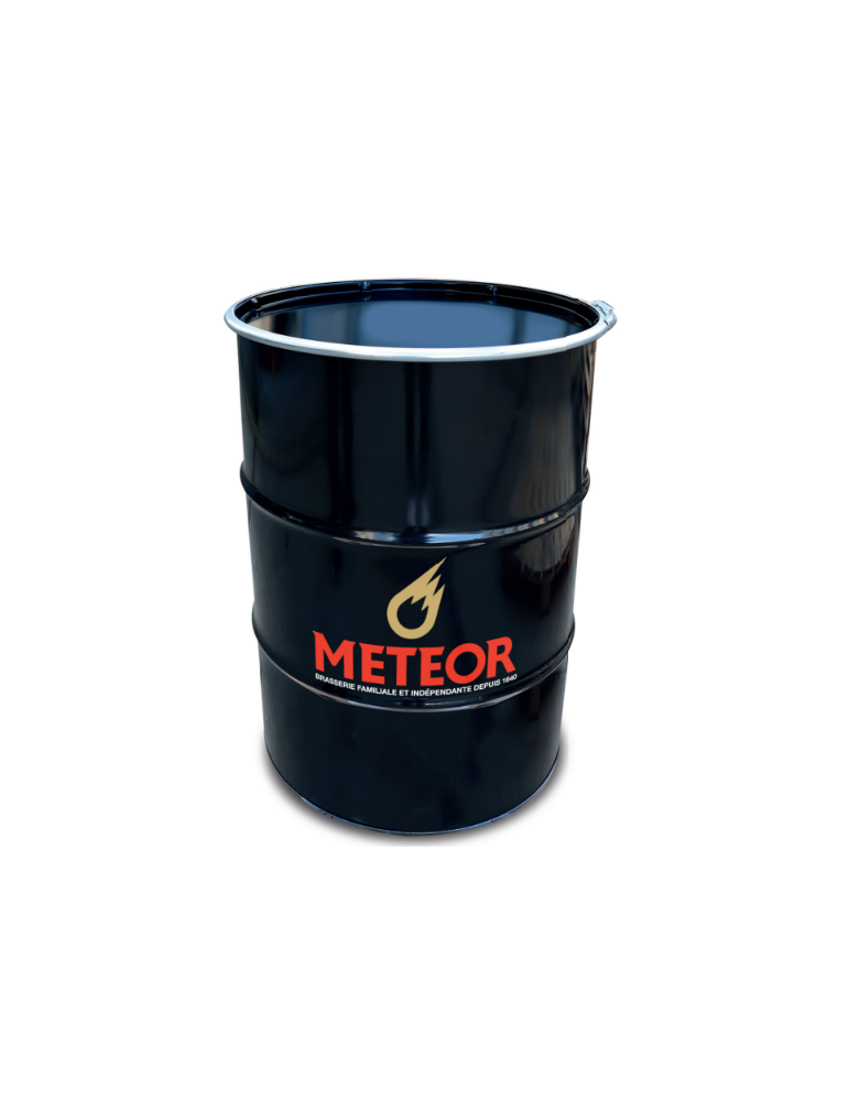 Un baril noir avec un logo sur le devant