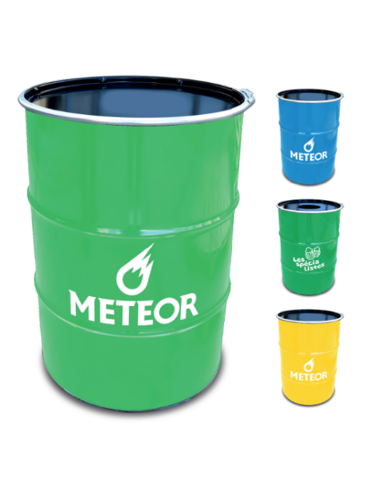 Un baril coloré avec une impression blanche sur le devant