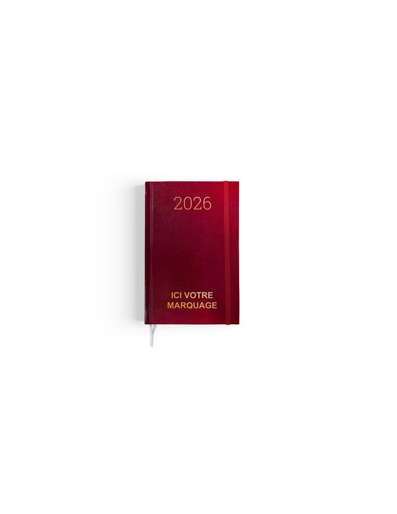AGENDA DE CHANTIER 2026 - 90 x 140 mm - COUVERTURE BORDEAUX SANS MARQUAGE - ELASTIQUE DE FERMETURE - CRAYON ET PORTE CRAYON