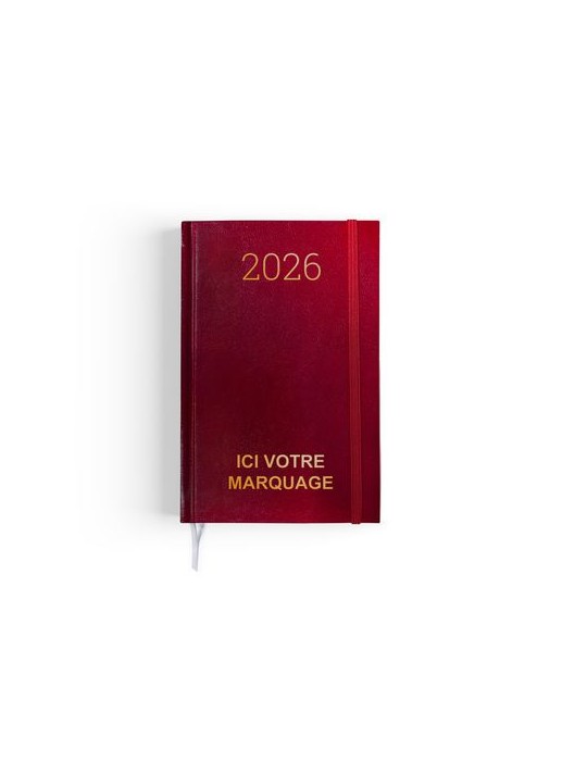 AGENDA DE CHANTIER 2026 - 90 x 140 mm - COUVERTURE BORDEAUX SANS MARQUAGE - ELASTIQUE DE FERMETURE - CRAYON ET PORTE CRAYON
