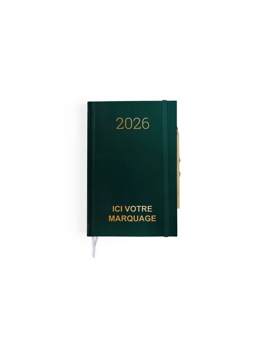 AGENDA DE CHANTIER 2026 - 90 x 140 mm - COUVERTURE BORDEAUX SANS MARQUAGE - ELASTIQUE DE FERMETURE - CRAYON ET PORTE CRAYON