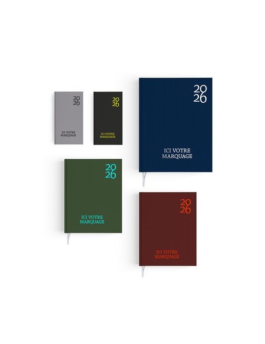 AGENDA EMBOITE HARMONIE 2026 - MINI 90 x 165 mm - COUVERTURE KAKI AVEC PELLICULAGE SOFT TOUCH - SANS MARQUAGE