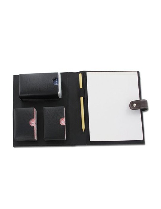 ETUI AVEC 3 JEUX DE CARTES, BLOC PAPIER ET CRAYON