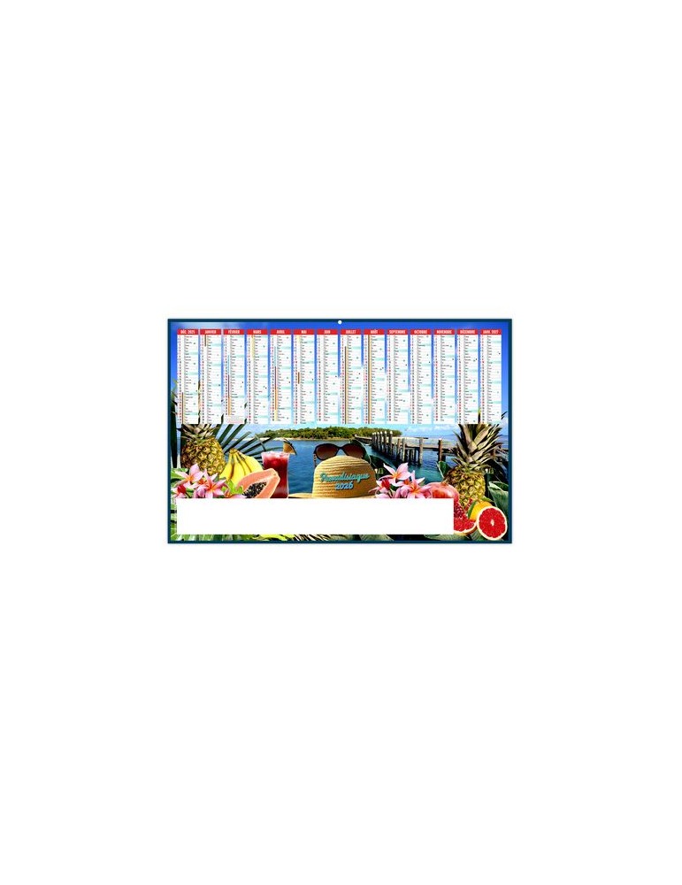 PARADISIAQUE 2026 - MAXI 650 x 405 mm - LEGER 400G - DOS ECOGESTES - SANS MARQUAGE - 1 TROU EN TETE