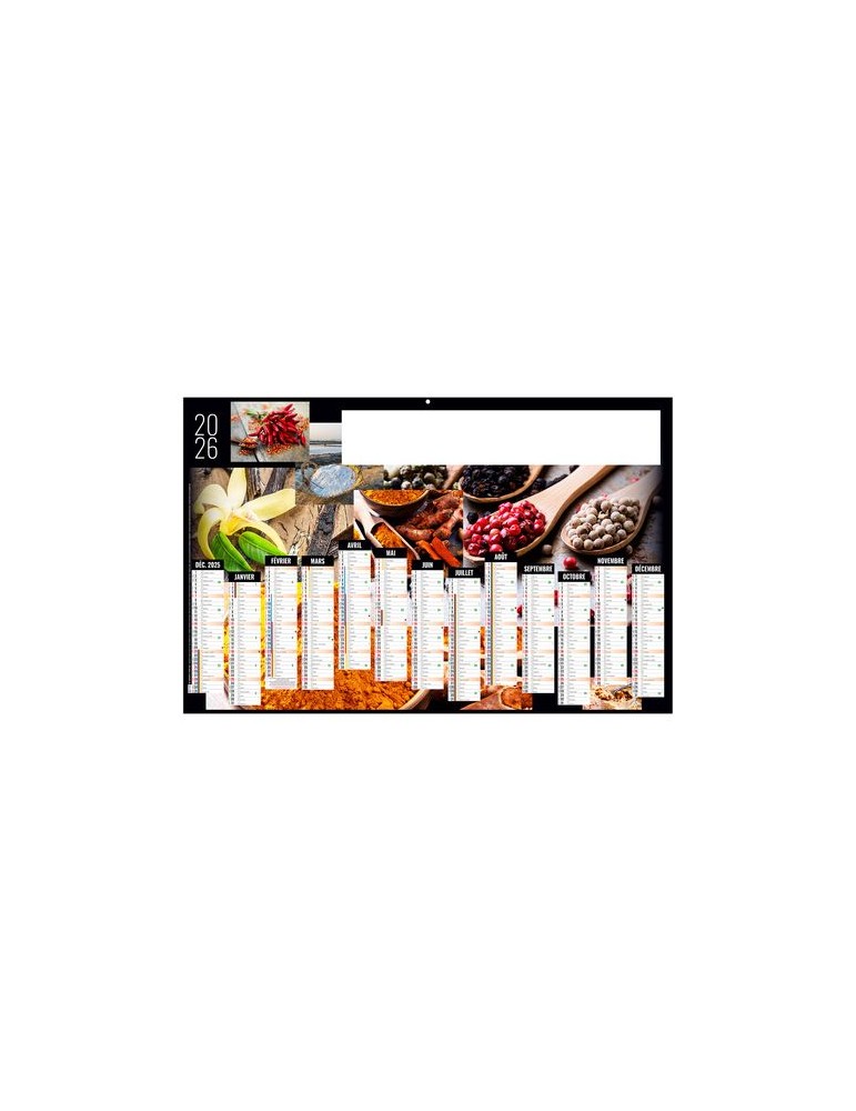 CONDIMENTS 2026 - MAXI 650 x 405 mm - LEGER 400G - DOS CUISINE - SANS MARQUAGE - 1 TROU EN TETE