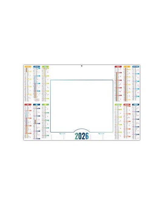 L'EFFAÇABLE 2026 - MAXI 650 x 405 mm - LEGER 400G - DOS BLANC - SANS MARQUAGE - 1 TROU EN TETE