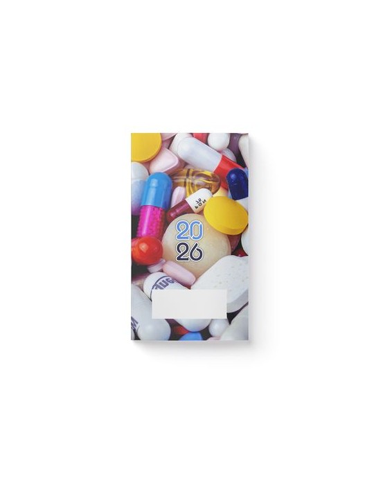 AGENDA ECO POCHE 2026 - THEME PHARMA-1 - 95 x 165 mm - QUINZAINIER 64 PAGES - COUVERTURE 380g QUADRI PAGES 1 ET 4 - PELLICULAGE 