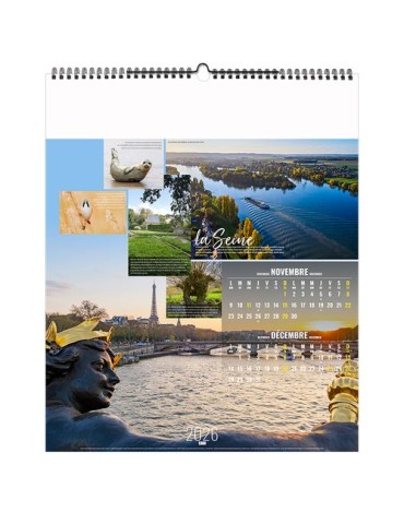 FLEUVES D'EUROPE 2026 - SMALL 330 x 400 mm - MARQUAGE 1 COULEUR - RELIURE BAGUETTE objet promo petit budget