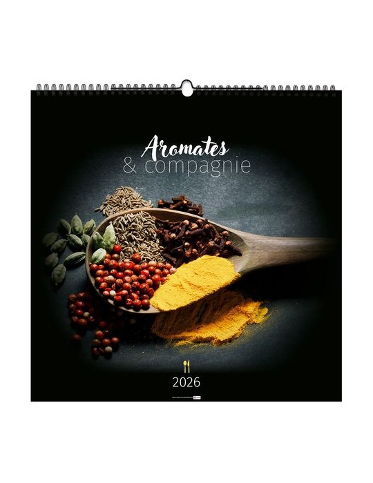AROMATES ET COMPAGNIE 2026 - SMALL 330 x 330 mm - MARQUAGE 1 COULEUR - RELIURE BAGUETTE
