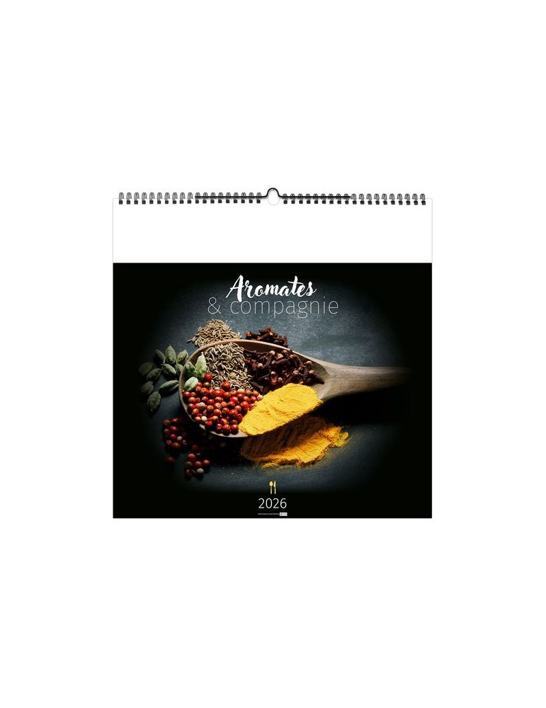 AROMATES ET COMPAGNIE 2026 - SMALL 330 x 330 mm - MARQUAGE 1 COULEUR - RELIURE BAGUETTE