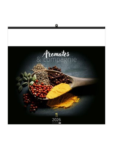 AROMATES ET COMPAGNIE 2026 - SMALL 330 x 330 mm - MARQUAGE 1 COULEUR - RELIURE BAGUETTE objet promotionnel éco-responsable