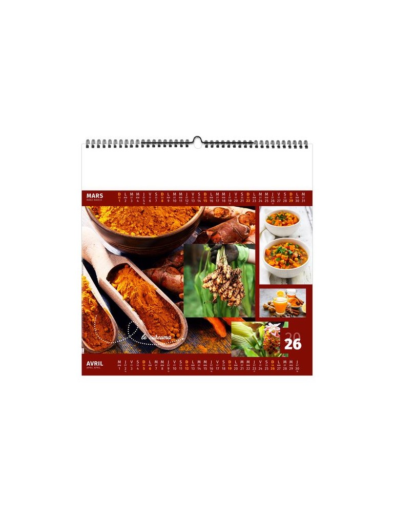 AROMATES ET COMPAGNIE 2026 - SMALL 330 x 330 mm - MARQUAGE 1 COULEUR - RELIURE BAGUETTE