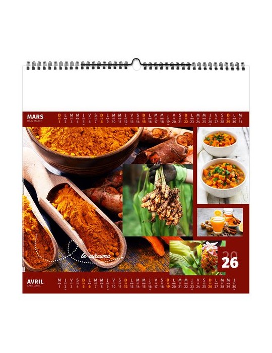 AROMATES ET COMPAGNIE 2026 - SMALL 330 x 330 mm - MARQUAGE 1 COULEUR - RELIURE BAGUETTE