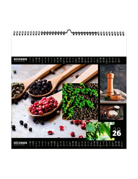 AROMATES ET COMPAGNIE 2026 - SMALL 330 x 330 mm - MARQUAGE 1 COULEUR - RELIURE BAGUETTE