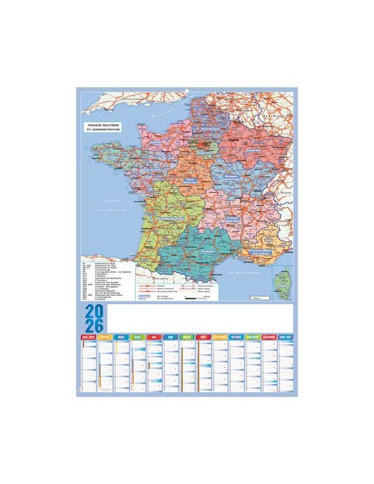 PLANNING REGIONS 2026 - XXL 500X700 MM LEGER 400G - RECTO SEUL - SANS MARQUAGE