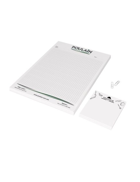 BLOC-NOTE ENCOLLE - MAXI 210 x 297 mm - 30 FEUILLES 80g OFFSET - IMPRESSION RECTO NOIR