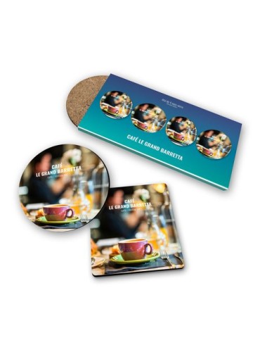 SET DE 4 SOUS-VERRE CARRES COINS ARRONDIS 95 x 95 mm - BOIS FIBRE DURE 3 mm - SOUS ETUI QUADRI 380g SATIMAT PELLICULAGE BRILLANT 2