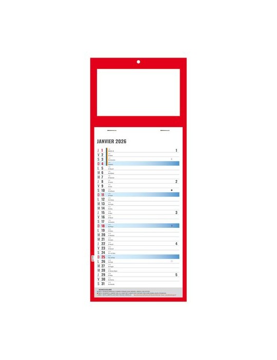 PLAQUE 1 VUE SIMPLE ROUGE 2026 BLOC ET DOS CARTON AGRAFES SANS MARQUAGE