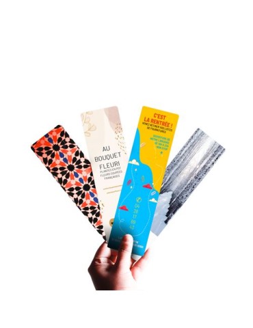 MARQUE-PAGES - 50X200 MM - 380G SATIMAT - IMPRESSION QUADRI RECTO SEUL - PELLICULAGE BRILLANT RECTO SEUL