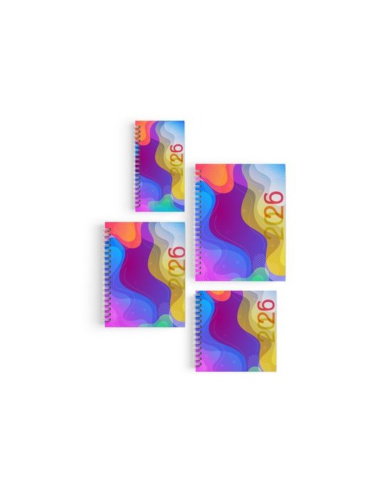 AGENDA SPIRALE MINI 2026 - 90x165mm COUV 400g QUADRI R/V - PELLI MAT 1ERE+4EME - ATLAS + SEMAINIER STANDARD 128 PAGES 80g - SPIR