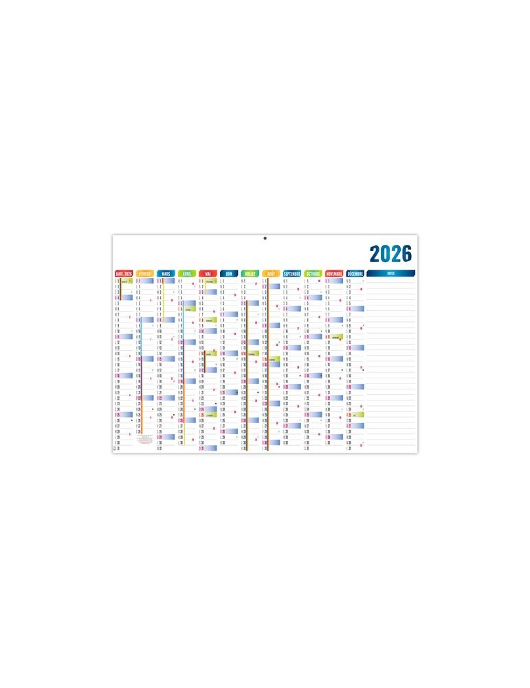 PLANNING BASIQUE 2026 - XXL 700X500 MM LEGER 400G - RECTO SEUL - SANS MARQUAGE