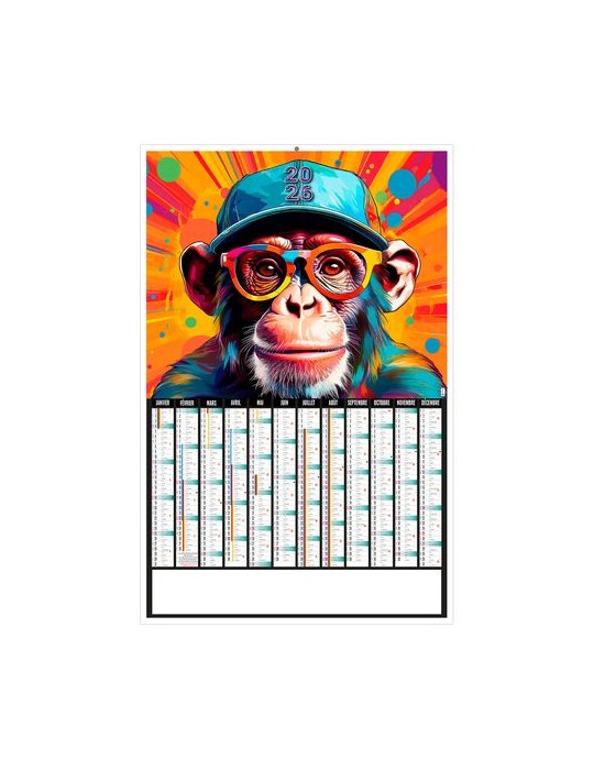 MONKEY 2026 - LEGER 400G - 405x650MM - DOS VIERGE - SANS MARQUAGE- 1 TROU EN TETE