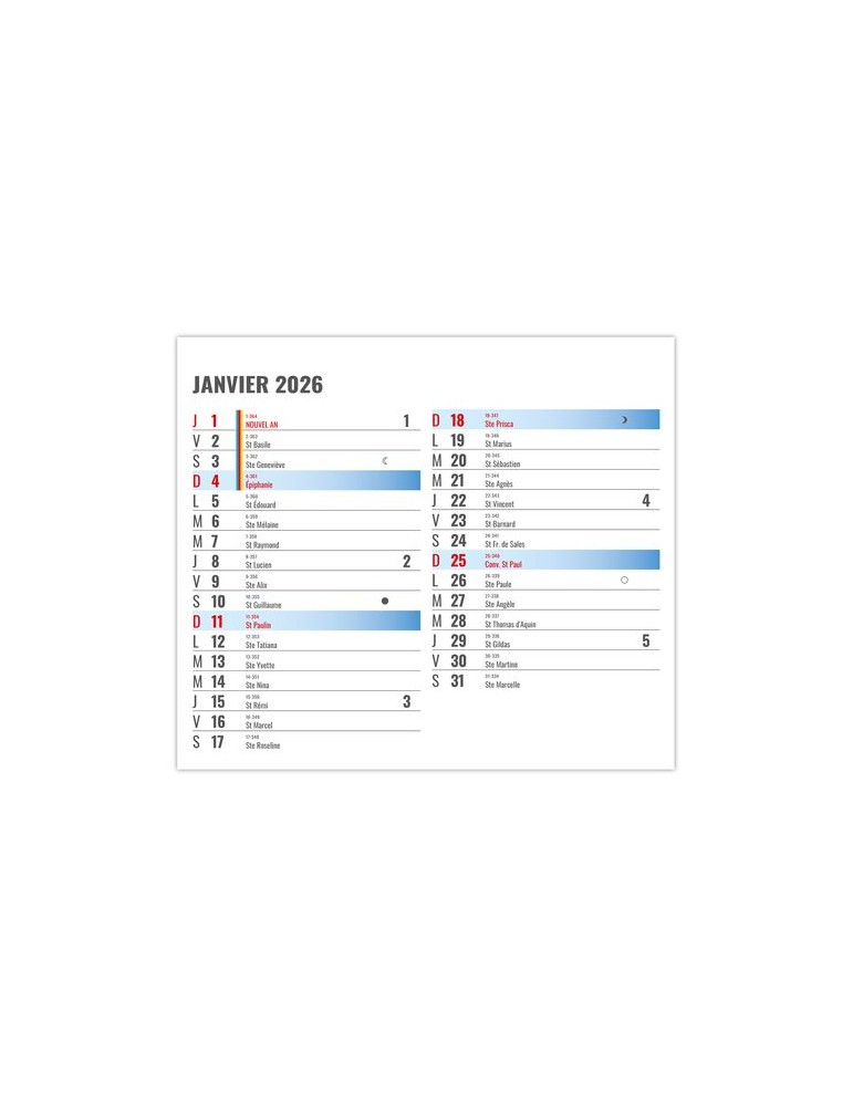 PLAQUE 1 VUE LISE 2026 - DOS CARTON - EURO BLOC - SANS MARQUAGE