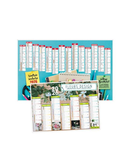 CALENDRIERS BANCAIRES CREATION 2026 - MIDI 430 x 335 mm - LEGER 400G - IMPRESSION RECTO SEUL - 1 TROU EN TETE