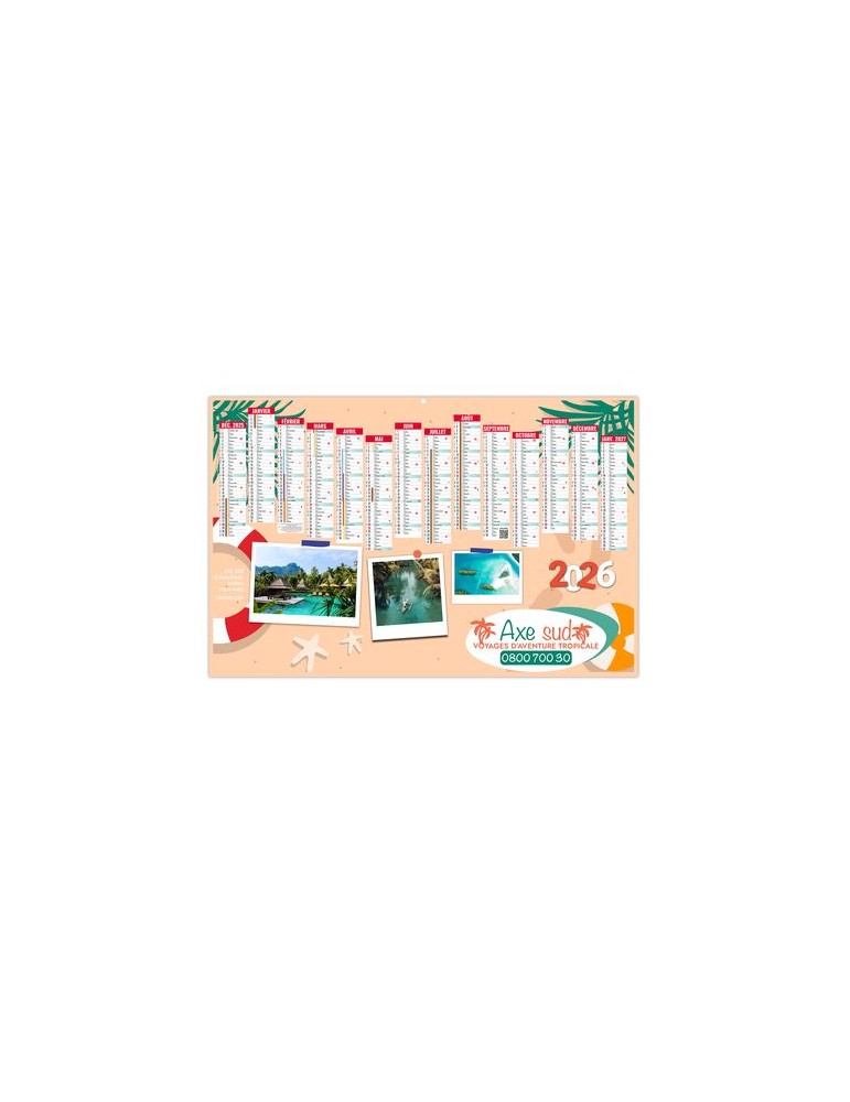 CALENDRIERS BANCAIRES CREATION 2026 - MIDI 430 x 335 mm - LEGER 400G - IMPRESSION RECTO SEUL - 1 TROU EN TETE