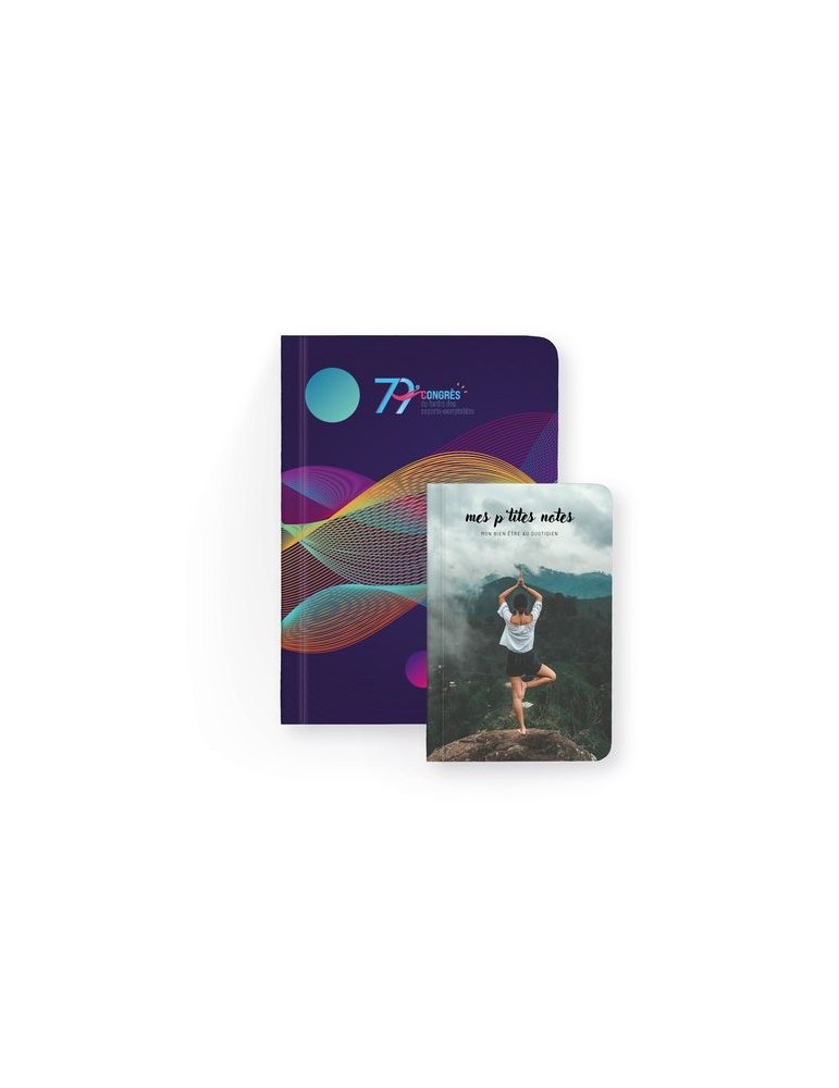 NOTEBOOK DOS CARRE COLLE - MIDI 150 x 210 mm - COUVERTURE 380g SATIMAT AVEC PELLICULAGE BRILLANT PAGES 1 ET 4 - BLOC INTERIEUR D