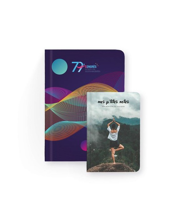 NOTEBOOK DOS CARRE COLLE - MIDI 150 x 210 mm - COUVERTURE 380g SATIMAT AVEC PELLICULAGE BRILLANT PAGES 1 ET 4 - BLOC INTERIEUR D