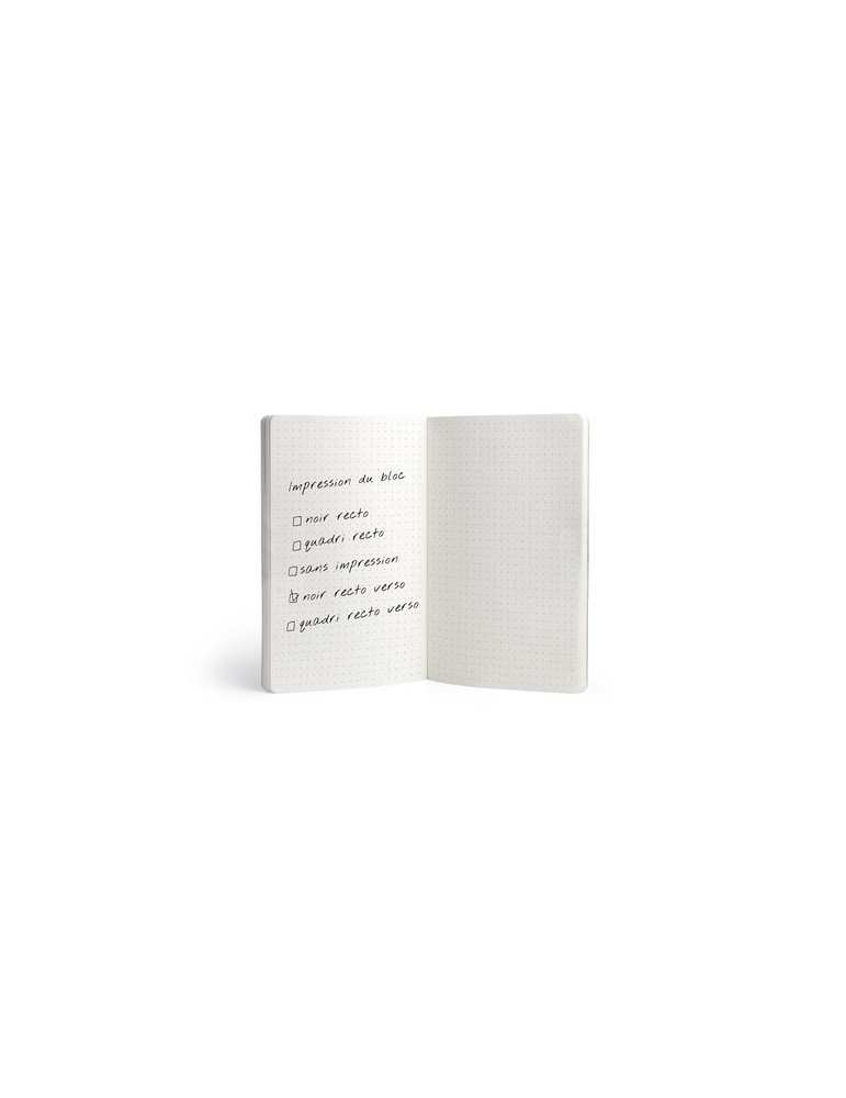 NOTEBOOK DOS CARRE COLLE - MIDI 150 x 210 mm - COUVERTURE 380g SATIMAT AVEC PELLICULAGE BRILLANT PAGES 1 ET 4 - BLOC INTERIEUR D