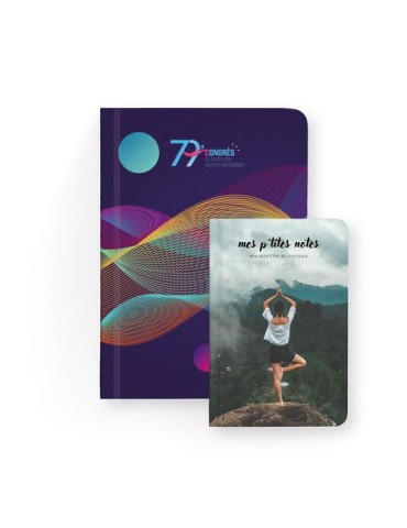 NOTEBOOK DOS CARRE COLLE - MIDI 150 x 210 mm - COUVERTURE 380g SATIMAT AVEC PELLICULAGE BRILLANT PAGES 1 ET 4 - BLOC INTERIEUR D 2