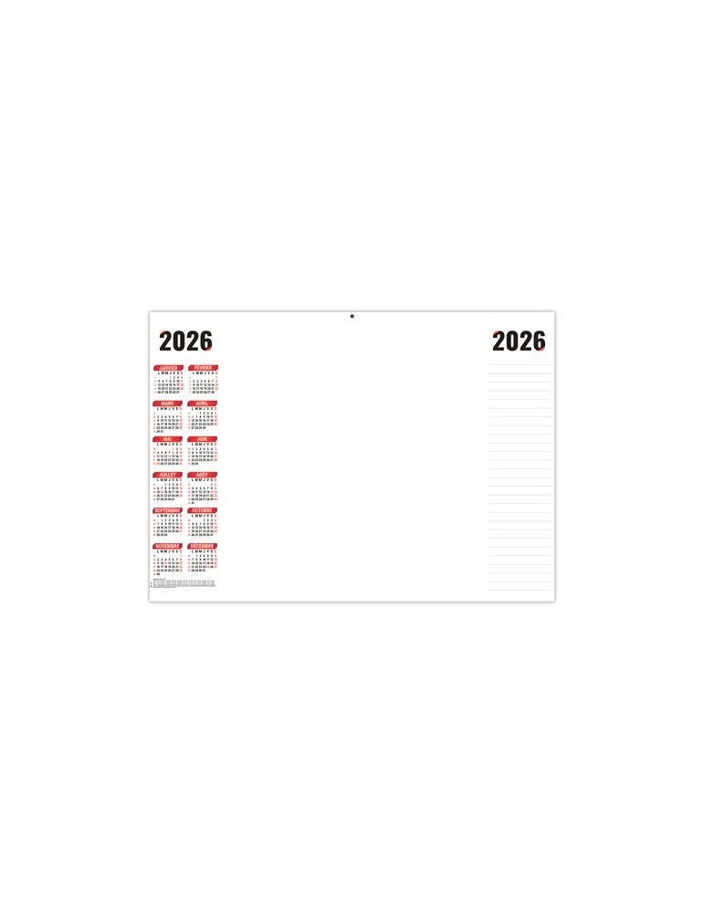 PLANNING SIMPLE 2026 - XXL 700X500 MM LEGER 400G - RECTO SEUL - SANS MARQUAGE