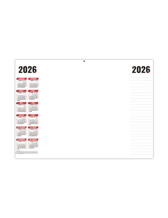 PLANNING SIMPLE 2026 - XXL 700X500 MM LEGER 400G - RECTO SEUL - SANS MARQUAGE