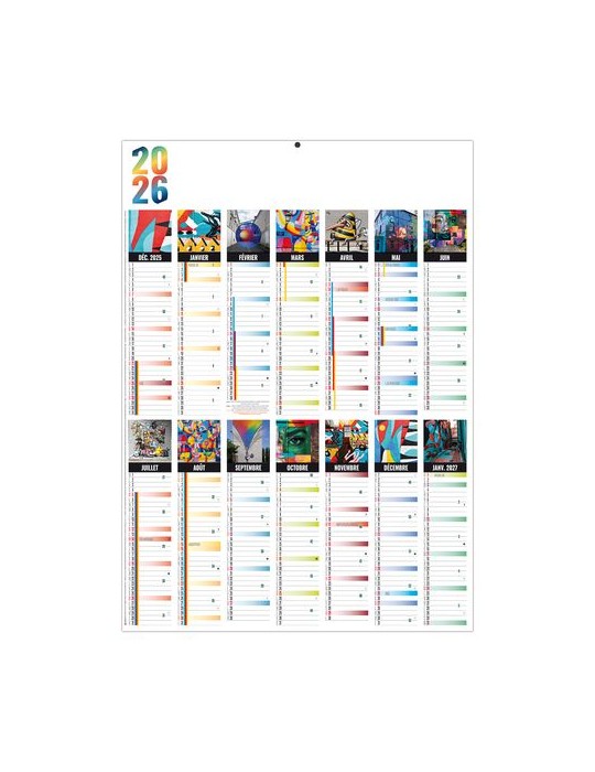PLANNING MURAL COLOR 2026 - XXL 500X700 MM LEGER 400G - RECTO SEUL - SANS MARQUAGE