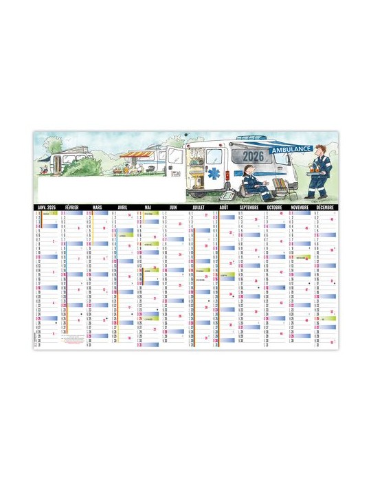 PLANNING AMBULANCE CAMP 2026 - XXL 700X500 MM LEGER 400G - RECTO SEUL - SANS MARQUAGE