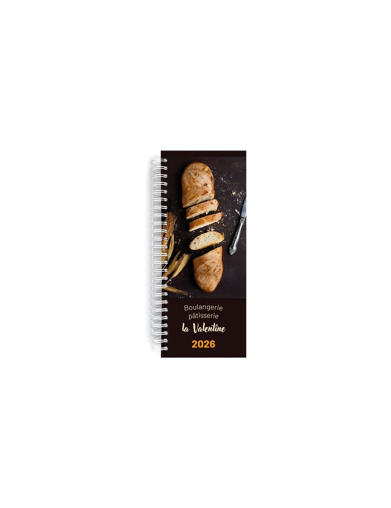 AGENDA DE CAISSE 2026 - 137X335MM - COUVERTURE CONTRECOLLEE QUADRI RECTO AVEC PELLICULAGE BRILLANT - DOS CARRE COUSU COLLE EMBOI