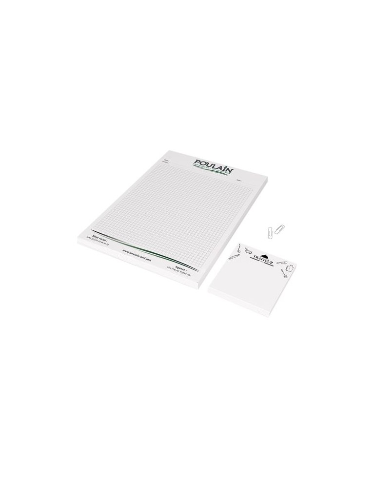 BLOC-NOTE ENCOLLE - MAXI 210 x 297 mm - 100 FEUILLES 80g OFFSET JAUNE PASTEL - IMPRESSION RECTO QUADRI