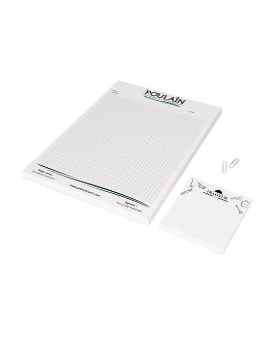 BLOC-NOTE ENCOLLE - MAXI 210 x 297 mm - 100 FEUILLES 80g OFFSET JAUNE PASTEL - IMPRESSION RECTO QUADRI