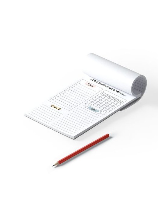 BLOC-NOTE ENCOLLE - MAXI 210 x 297 mm - 100 FEUILLES 80g OFFSET JAUNE PASTEL - IMPRESSION RECTO QUADRI