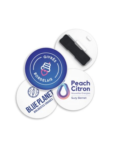 BADGE PLASTIQUE (PS) ROND Ø55 mm AVEC AIMANT