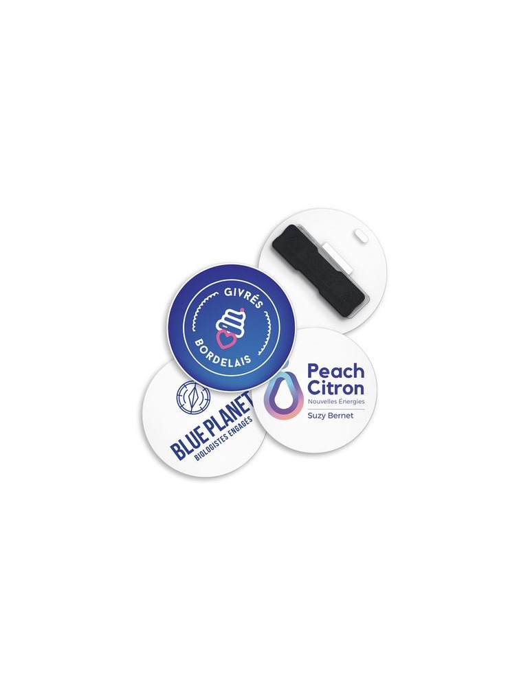 BADGE PLASTIQUE (PS) ROND Ø55 mm AVEC AIMANT