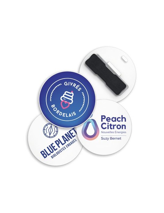 BADGE PLASTIQUE (PS) ROND Ø55 mm AVEC AIMANT