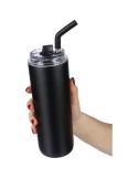 Gourde double paroi de 500 ml en acier inoxydable Omari Matières : acier inoxydable Couleurs : noir marquage laser ultra précis