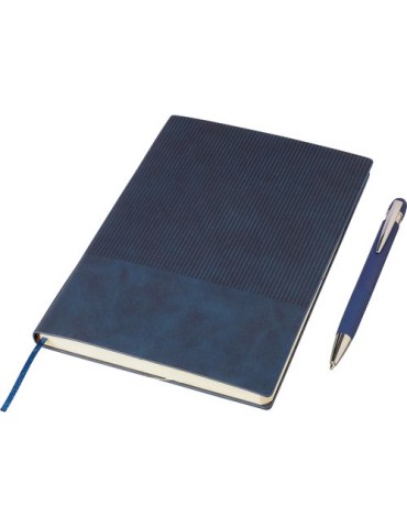 Ensemble carnet A5 et stylo à bille en PU recyclé Tarek Matières : aluminium Couleurs : gris goodies publicitaire événementiel